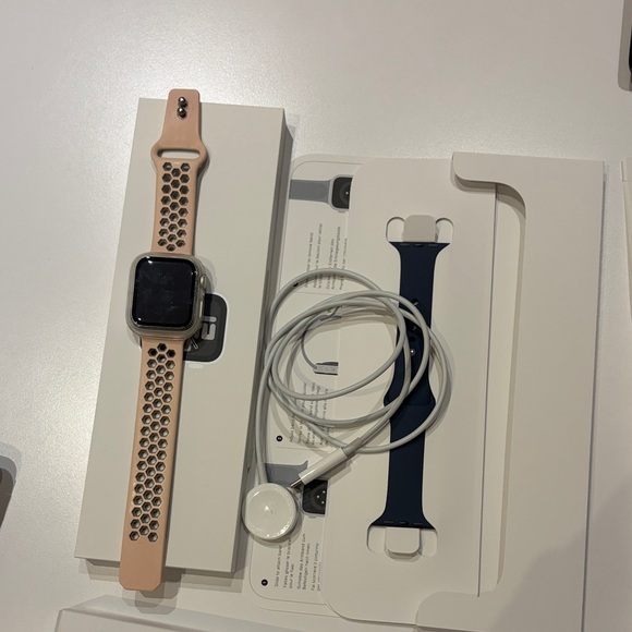 Apple Smartwatch with Pink and Navy Bands. Two bands. Navy band never worn.